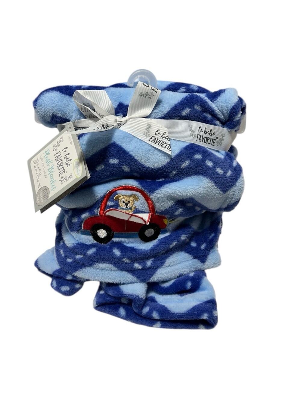 Le Bebe Favorite Plush Red Slug Bug Car Puppy Dog Baby Blanket Blue Road NWT